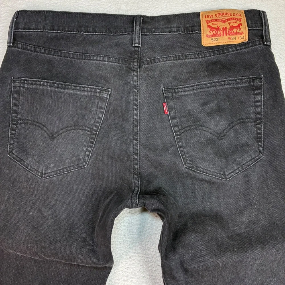 Levis 522 Slim Taper Jeans Men 34x34 Black Stretch Denim Casual Discontinued